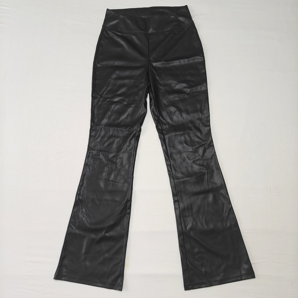 NWT Dex Faux Leather Pants Women Size M Black Flare High Waist Edgy BootCut Moto